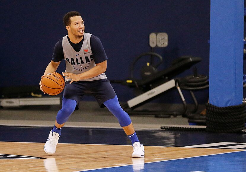 Dallas Mavericks' Jalen Brunson participates during a practice at the Mavs practice facility...