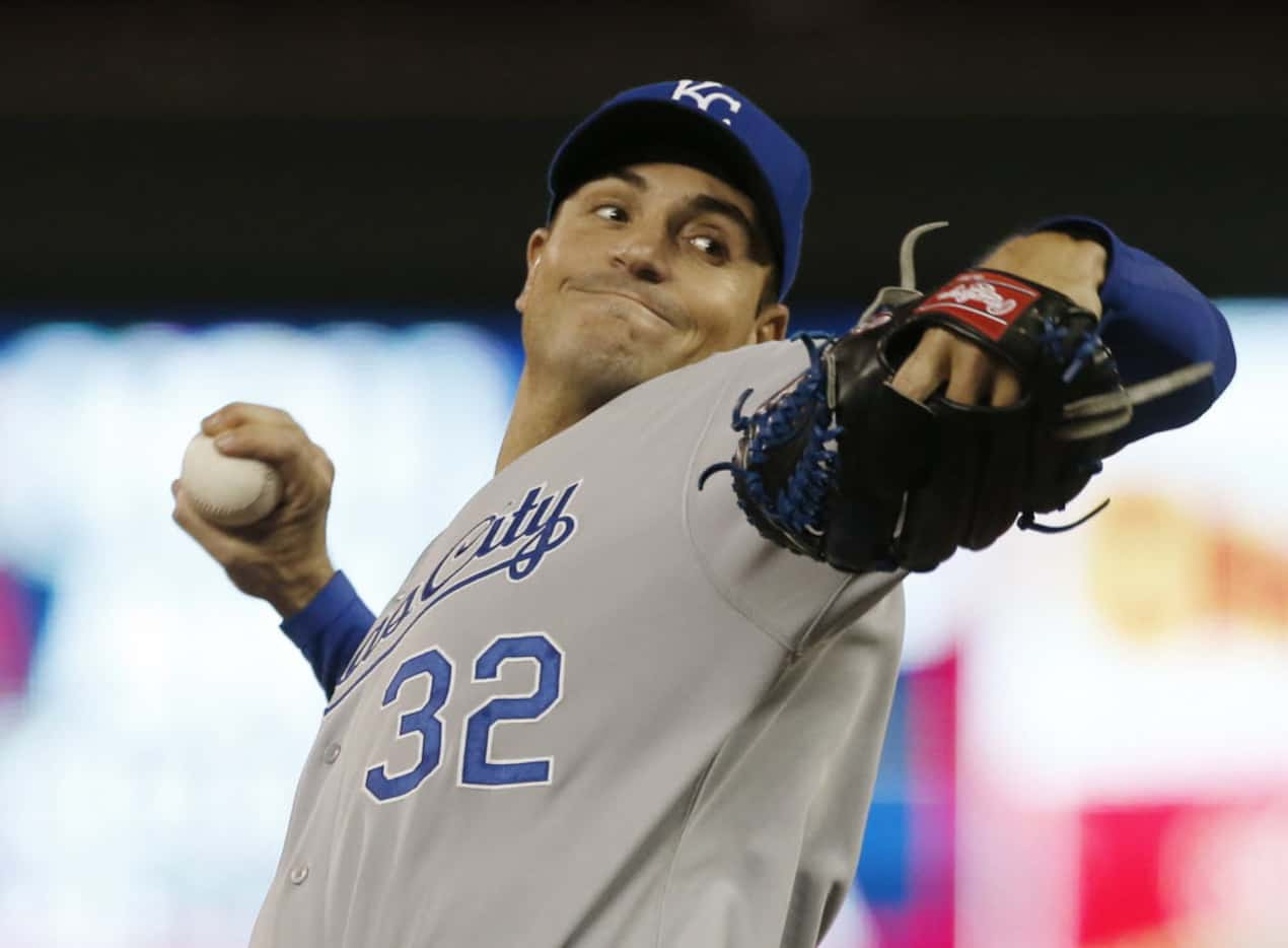 Kansas City Royals pitcher Chris Young throws against the Minnesota Twins in the first...