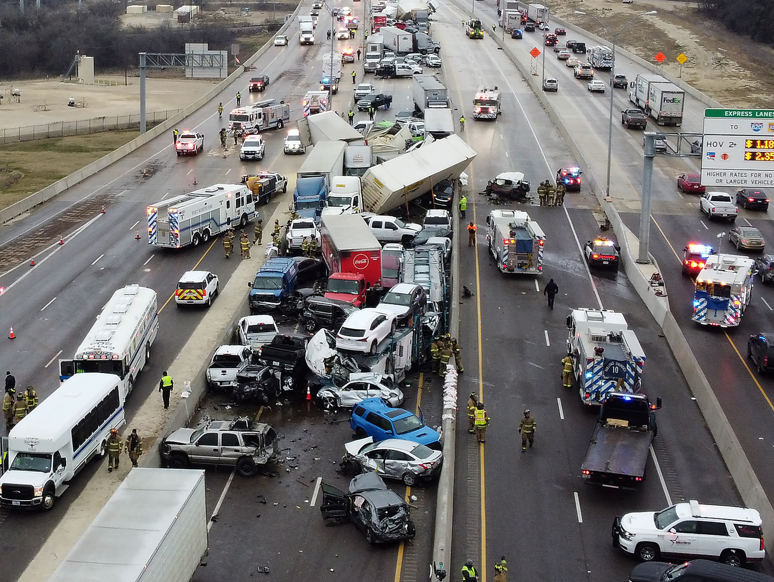 Mass casualty wreck on I-35W and Northside Drive in Fort Worth, Texas on Thursday, February...