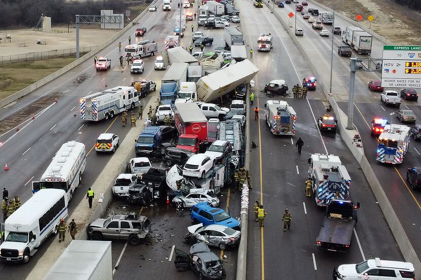 Mass casualty wreck on I-35W and Northside Drive in Fort Worth, Texas on Thursday, February...