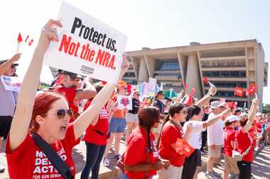 Advocates of gun law reform including organizations Moms Demand Action, Giffords and Texas...