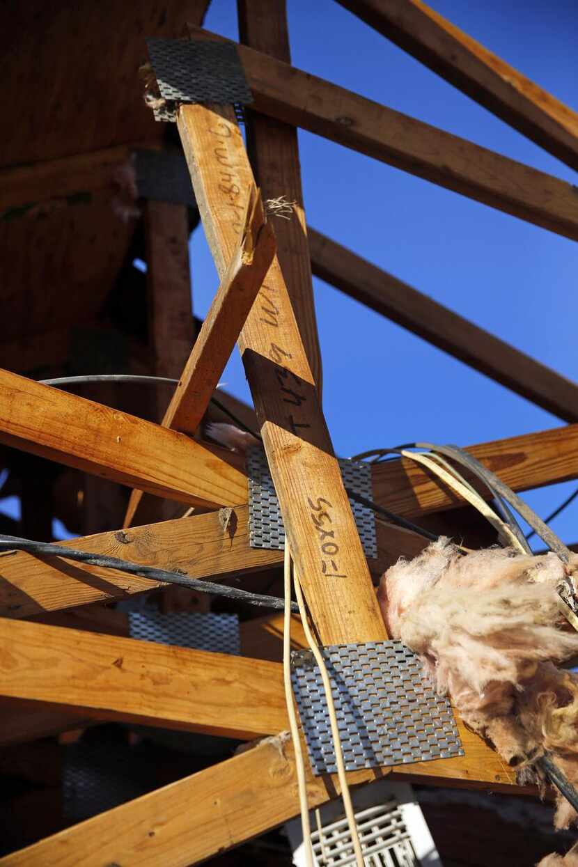 
Roof trusses are shown at Bose’s home. Building codes have improved since the home was...