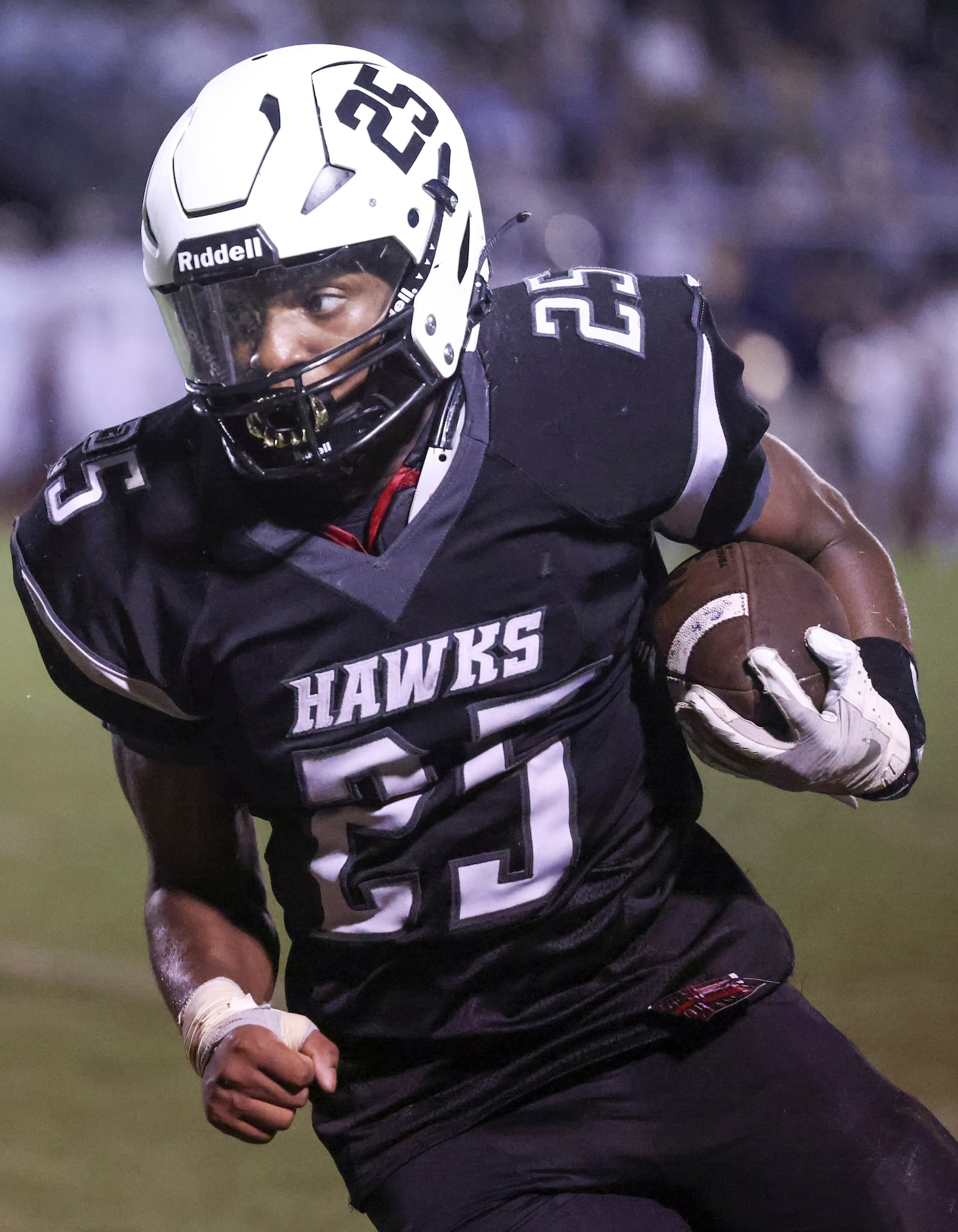 Cistercian Preparatory School Nonso Unini (25) runs the ball up the field during the...