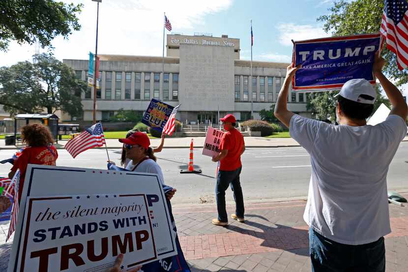 Trump supporters protested on Young Street across from the Dallas Morning News building on...