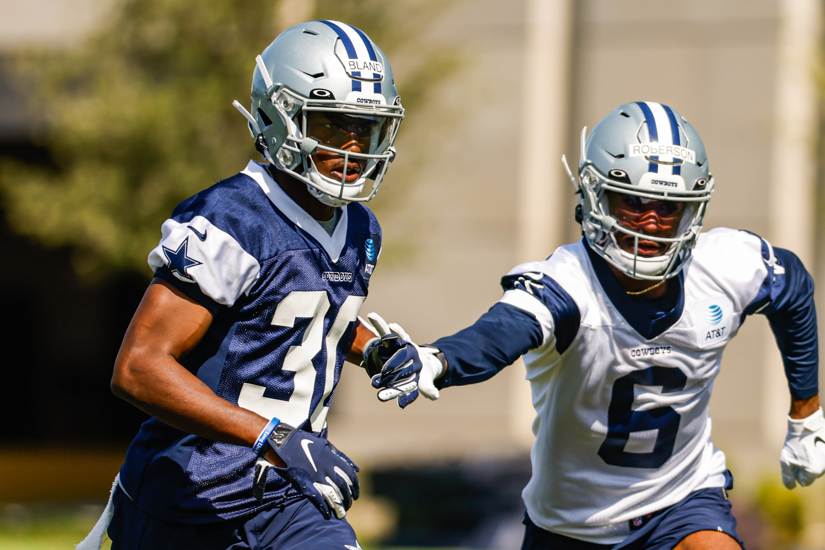 Dallas Cowboys cornerback (30) DaRon Bland and wide receiver (6) Jaquarii Roberson during a...