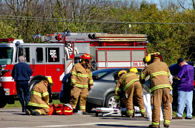 Fire Fighters at Work on the Scene of Accident