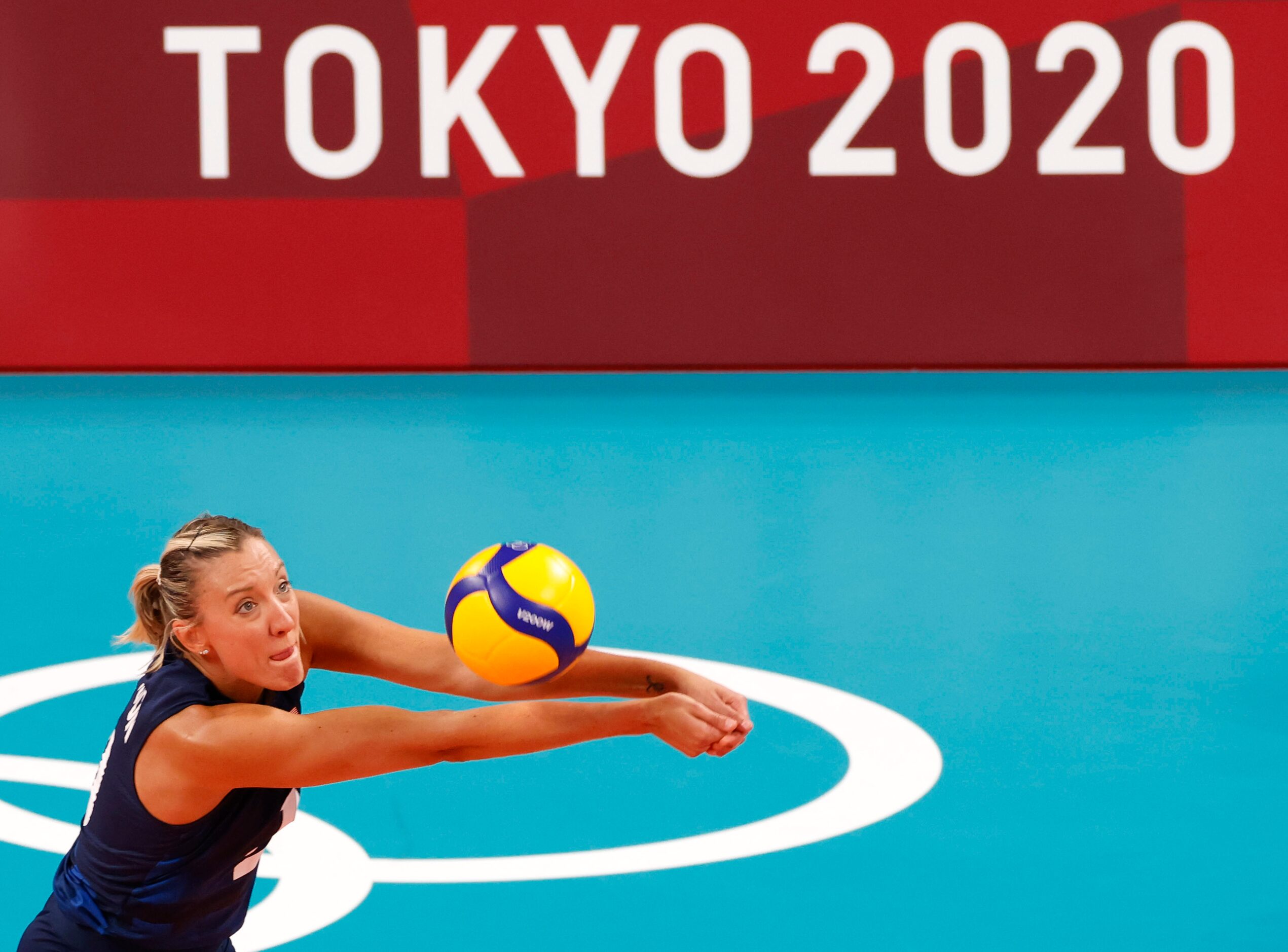 USA’s Jordan Larson (10) hits the ball in a game against the Dominican Republic during the...