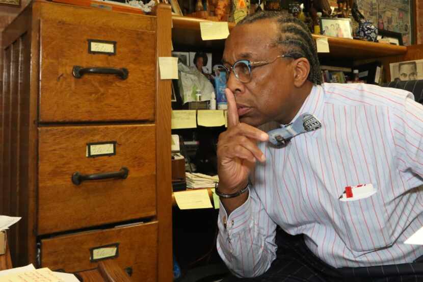 Dallas County Commissioner John Wiley Price works in his office on Saturday, April 29, 20017...