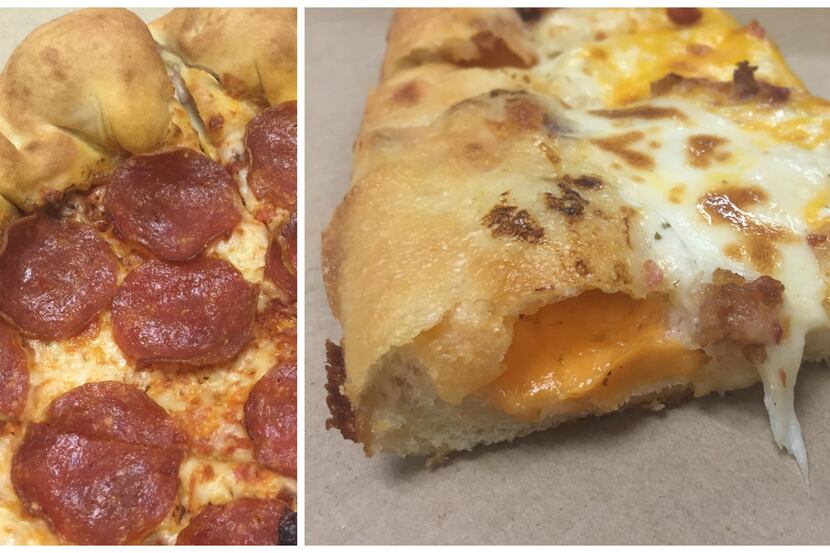 Pizza Hut's stuffed-crust pizza, on left, was compared to Cicis stuffed-crust pizza, on the...