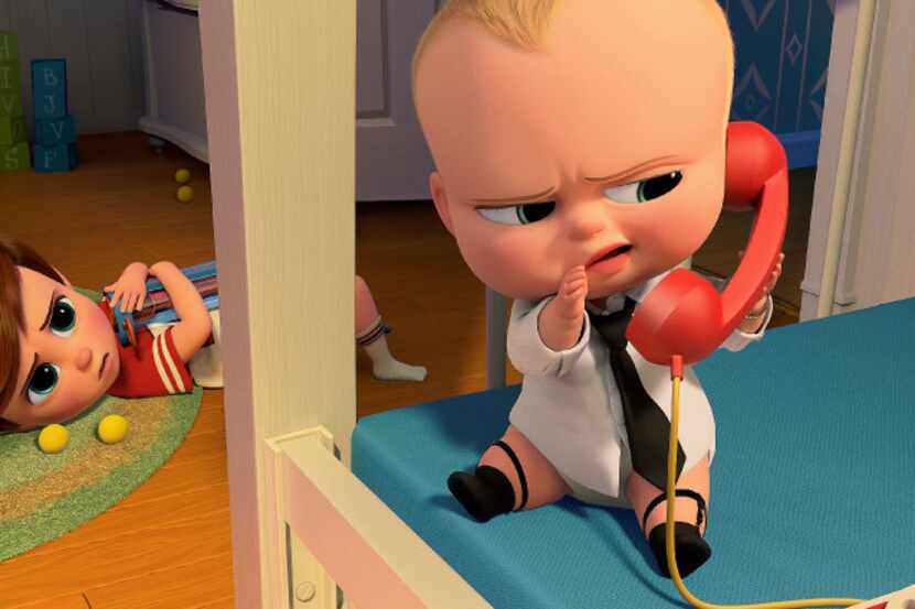 Tim, voiced by Miles Bakshi, and Boss Baby, voiced by Alec Baldwin take a meeting in "Boss...
