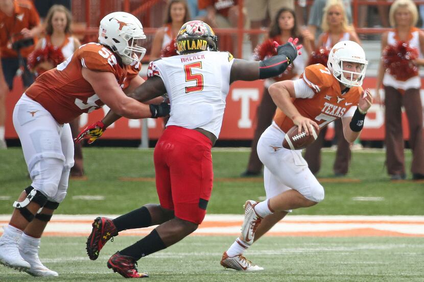 Texas Longhorns quarterback Shane Buechele (7) is pictured during the University of Maryland...