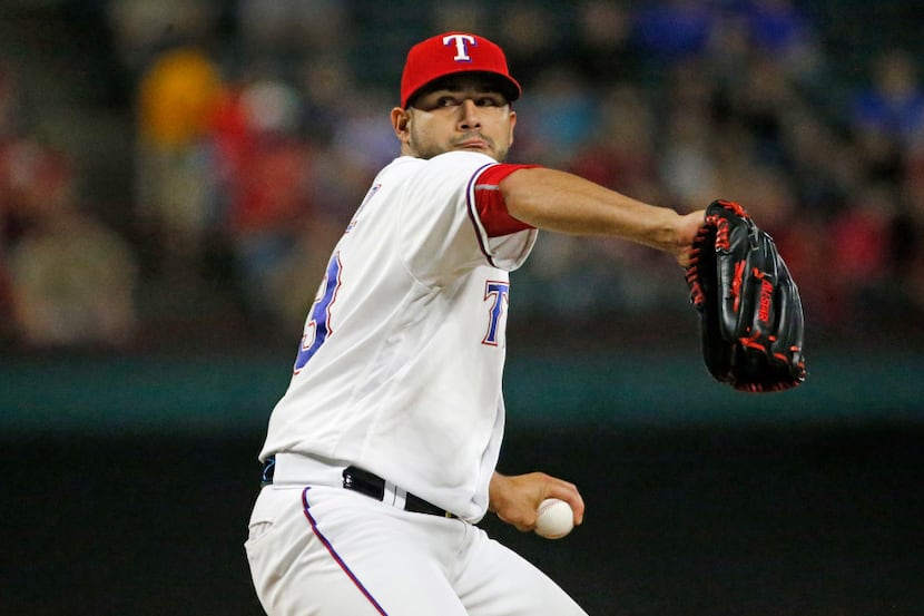 Texas Rangers starting pitcher Martin Perez (33) is pictured during the Milwaukee Brewers...