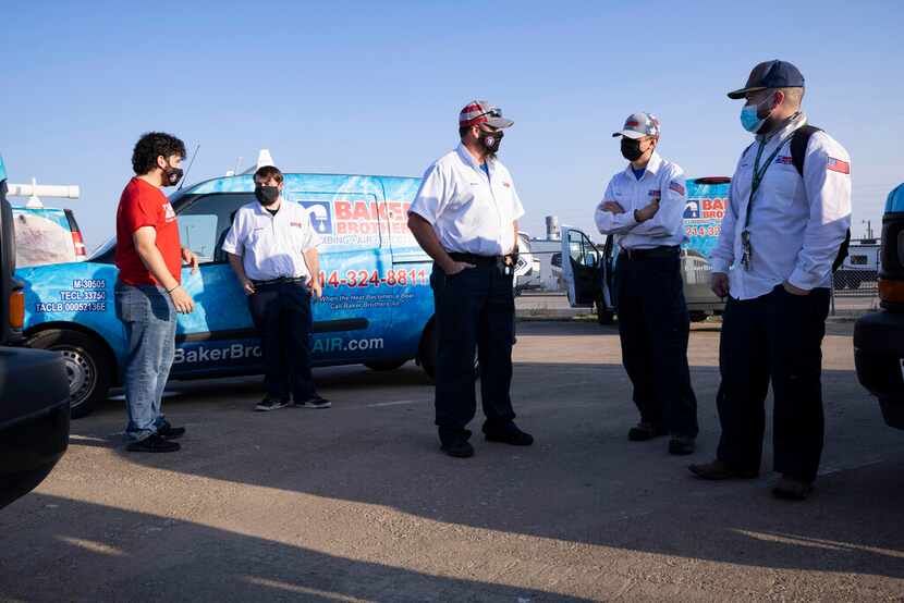 Plumbers wait to start the day on Sept. 1 at Baker Brothers Plumbing, Air & Electric in...