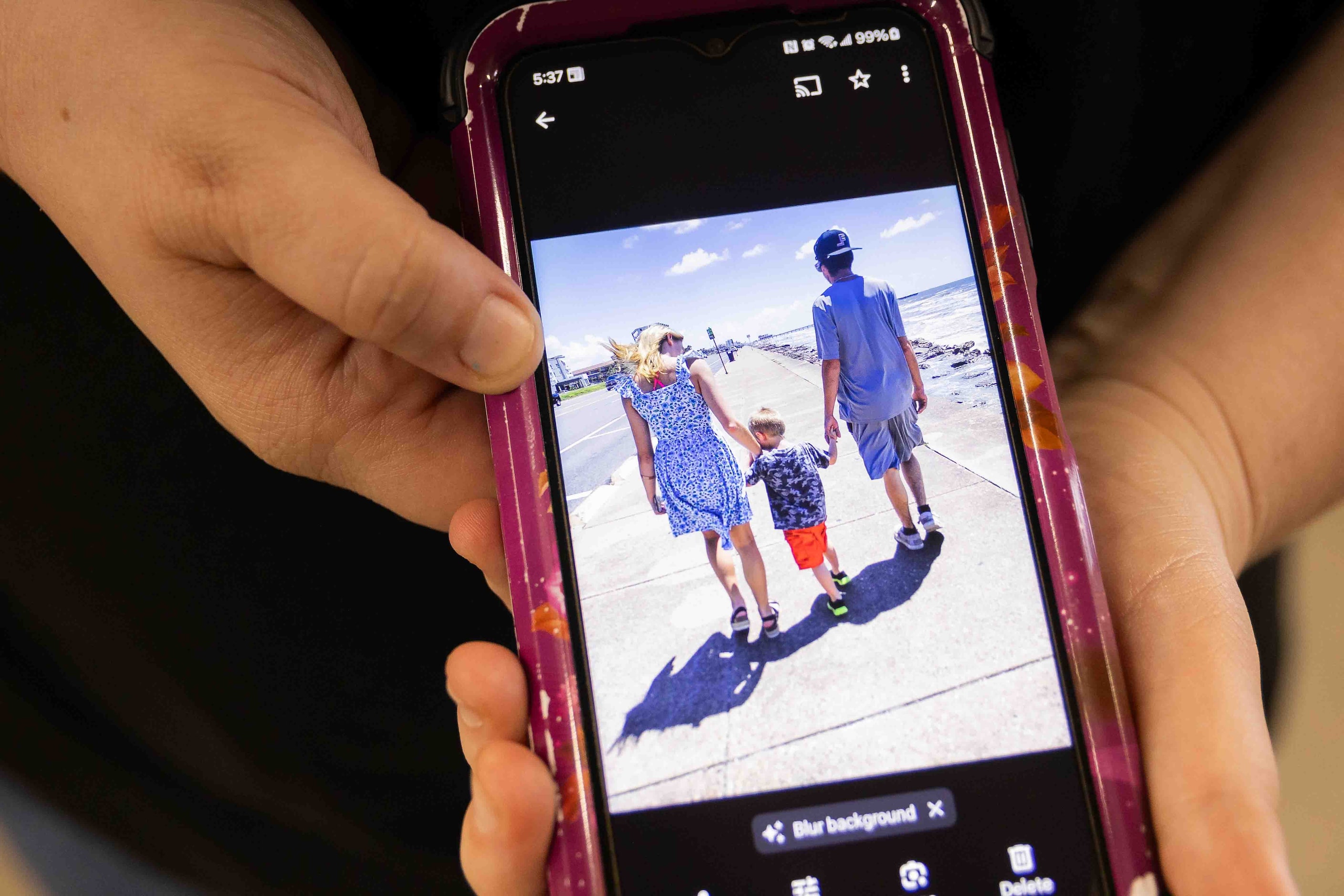 James Vara Jr.’s fiancée Vanessa Covey shows a photo of her and Vara in Galveston with her...