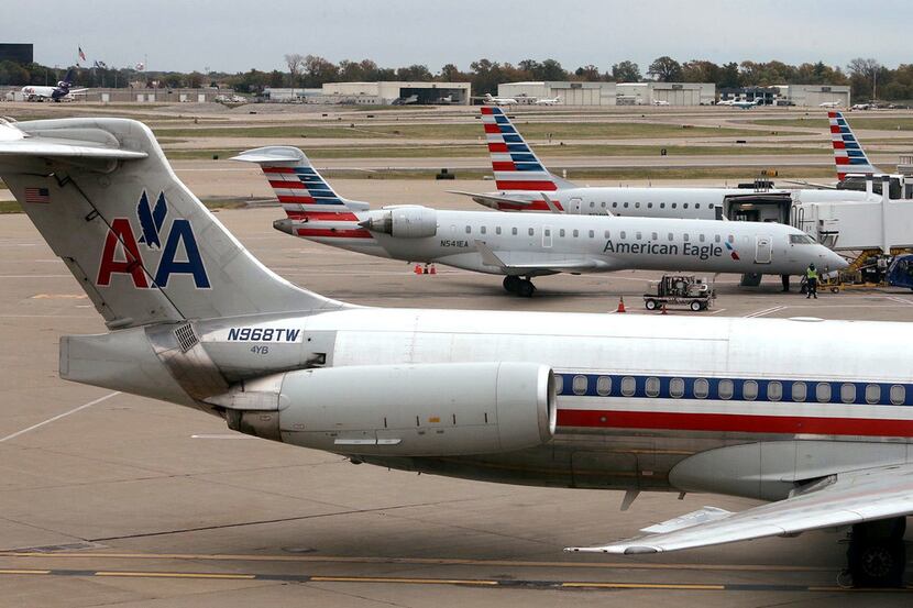 File photo of American Airlines and American Eagle planes at St. Louis Lambert International...