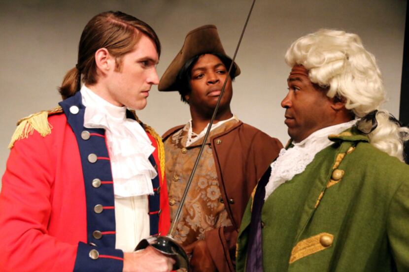 Garret Storms (left), Babakayode Ipaye and Brandon Burrell star in The Rivals at Stage West.