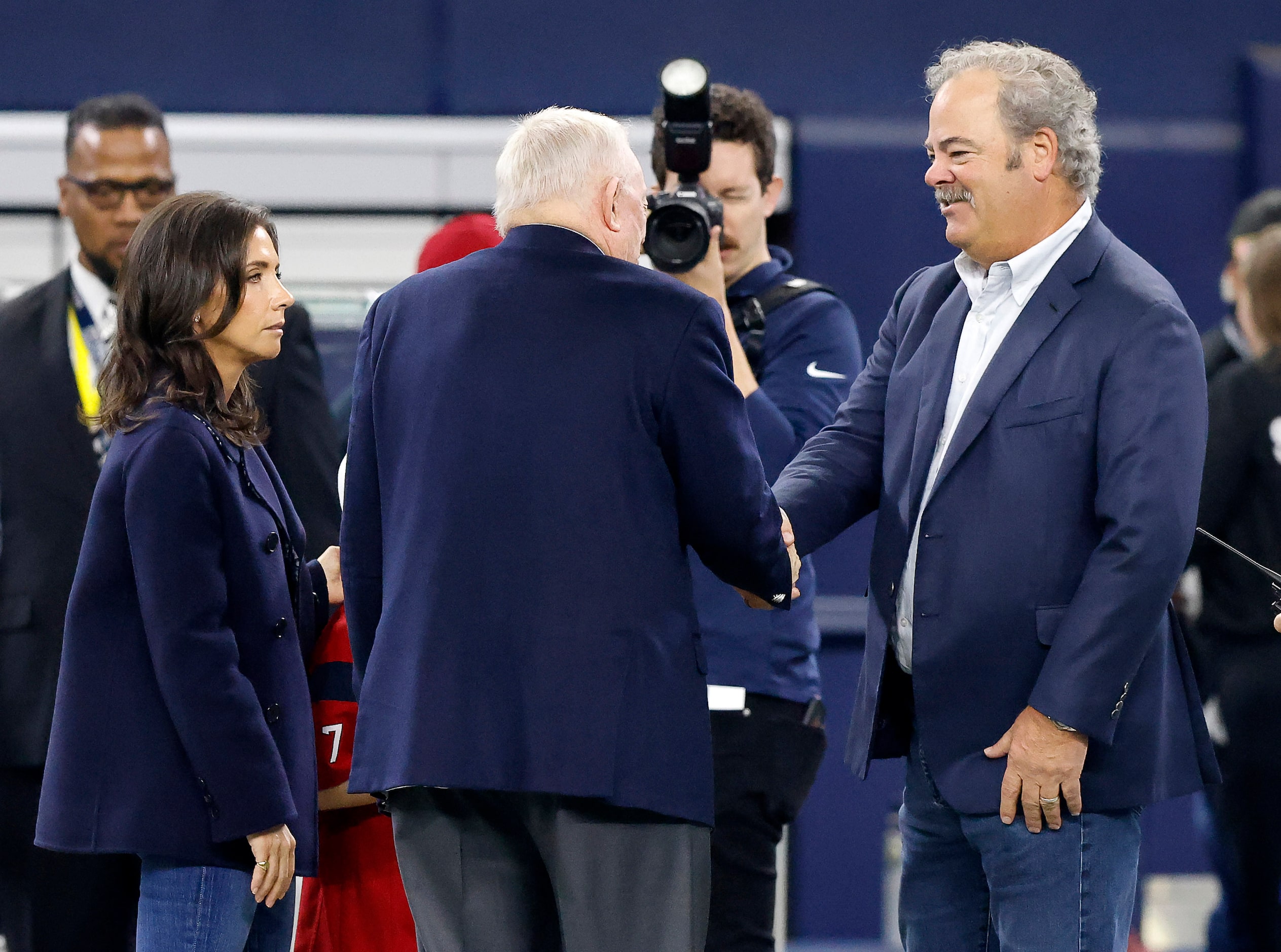 Dallas Cowboys owner Jerry Jones meets Houston Texans chairman and chief executive officer...