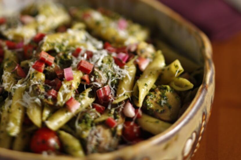  Pasta with Mushrooms, Tomatoes, and Swiss Chard Pesto from Janice Provost of Parigi.