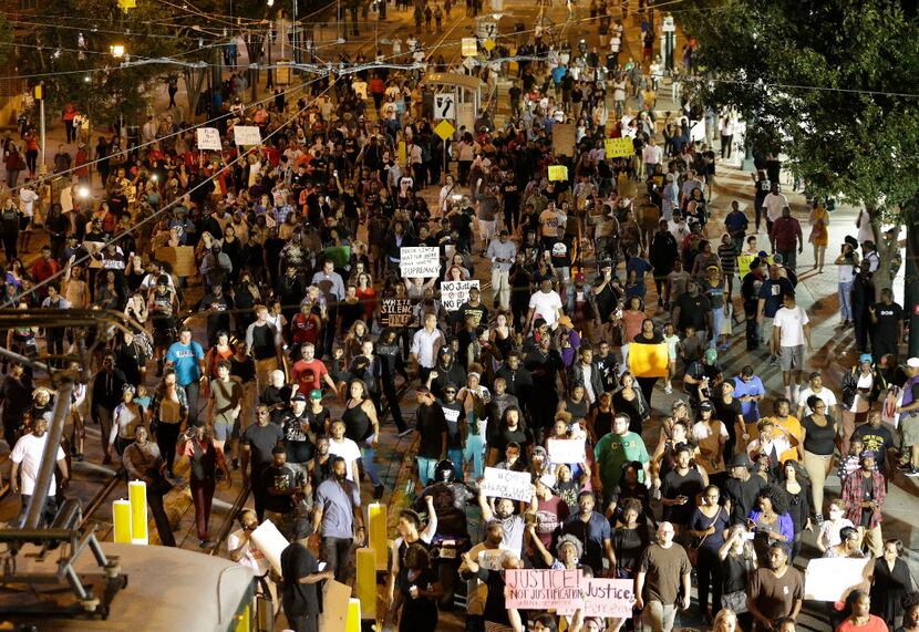 On Sept. 21, demonstrators protested the fatal police shooting of Keith Lamont Scott in...