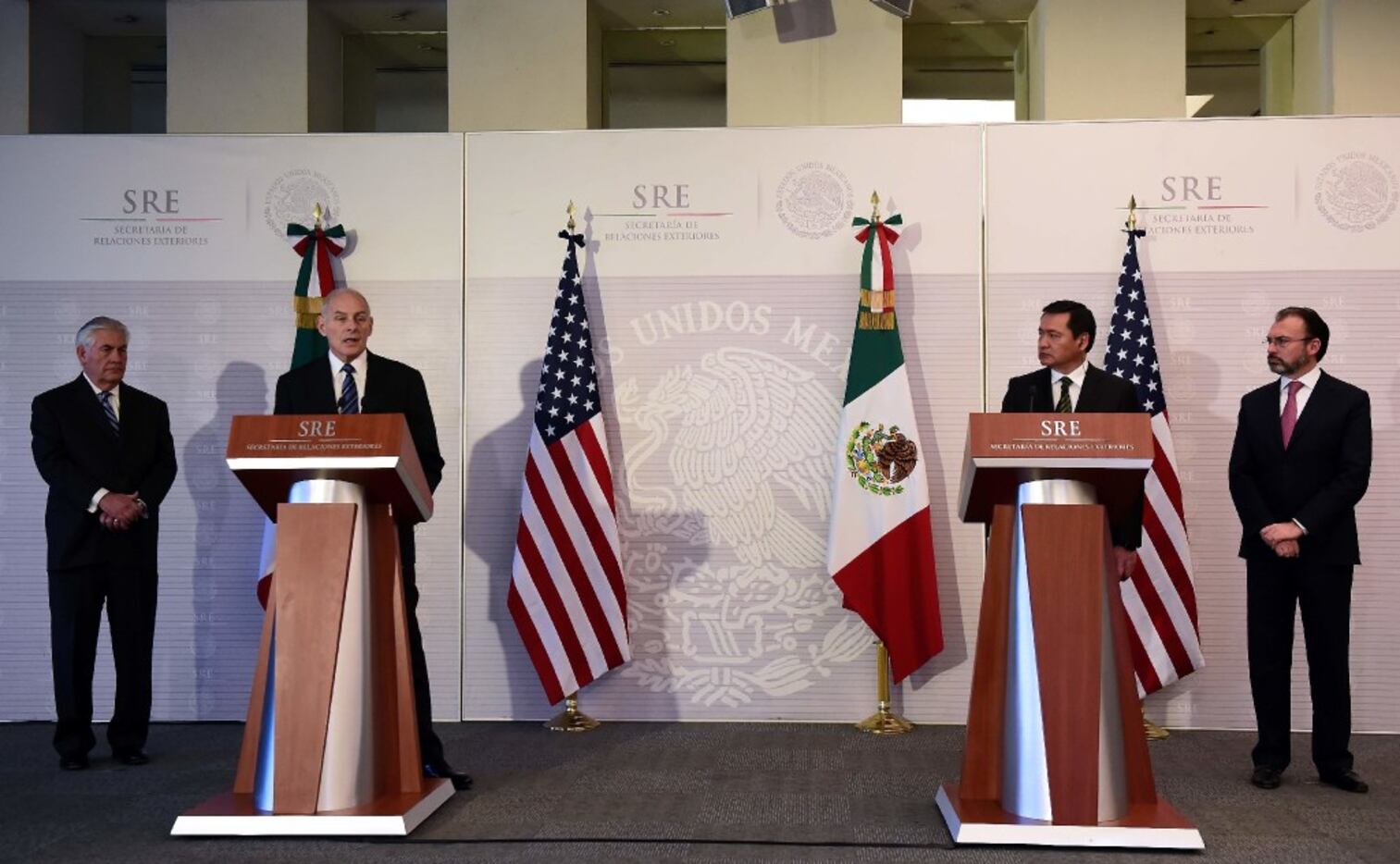 (L-R) US Secretary of State Rex Tillerson, US Homeland Security chief John Kelly, Mexican...