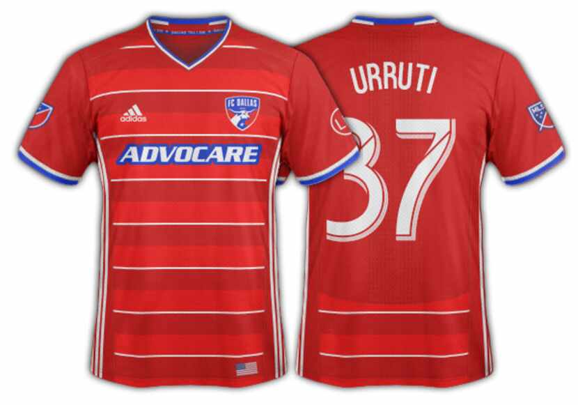 2016-17 FC Dallas red on red hoops with thin white stripe primary.