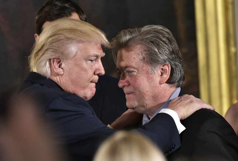 Jan. 22 file photo: Trump and senior counselor Stephen Bannon. AFP/MANDEL NGAN/Getty Images