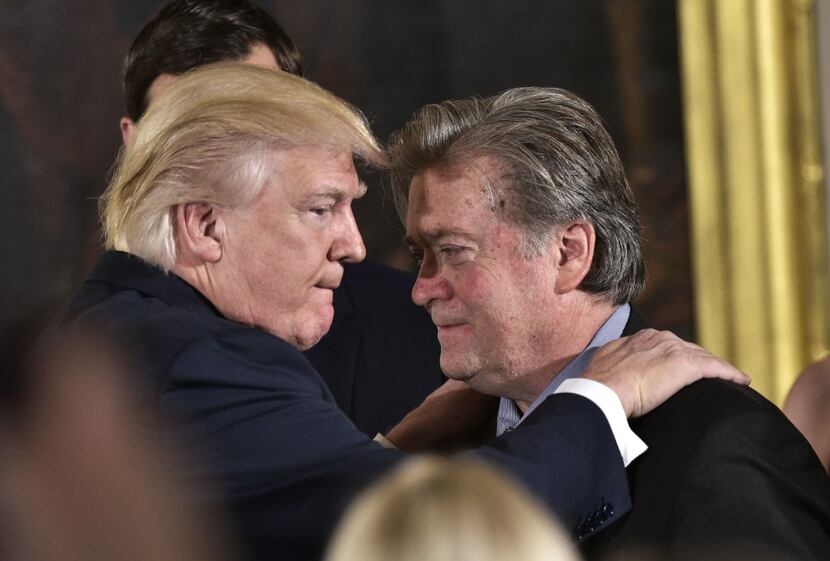 Jan. 22 file photo: Trump and senior counselor Stephen Bannon. AFP/MANDEL NGAN/Getty Images