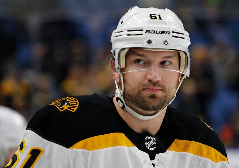 FILE - In this Feb. 25, 2018, file photo, Boston Bruins forward Rick Nash (61) skates prior...