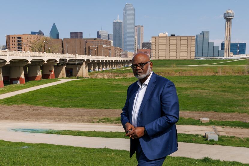 Ed Gray, leader of the Dallas County Justice Initiative, at Trinity Outlook Park west of...