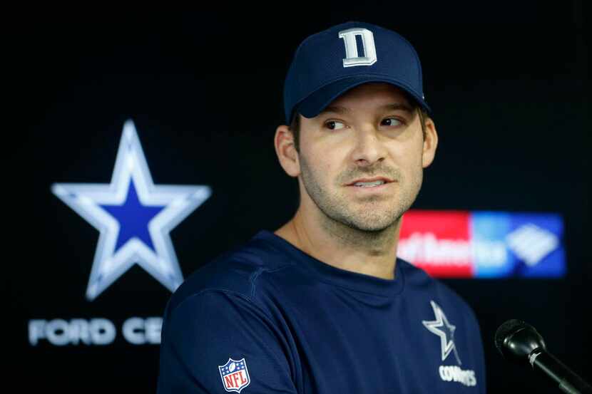 Dallas Cowboys quarterback Tony Romo speaks to the media at Ford Center at the Star in...