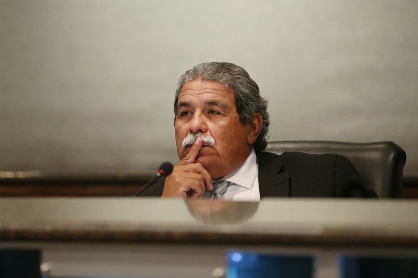 Superintendent Michael Hinojosa listened during a board meeting at DISD headquarters last...