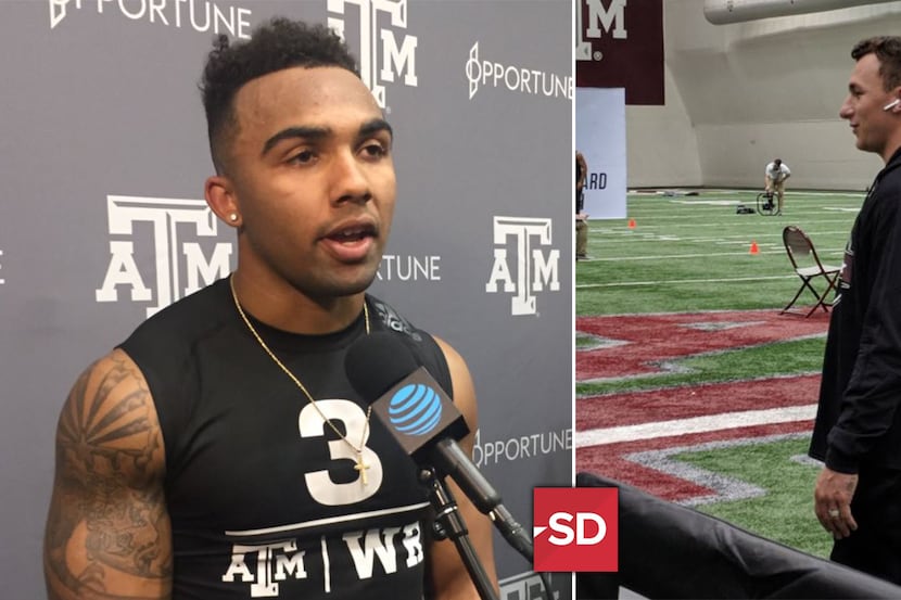Texas A&M WR Christian Kirk (left) and former QB Johnny Manziel worked out Tuesday at A&M's...