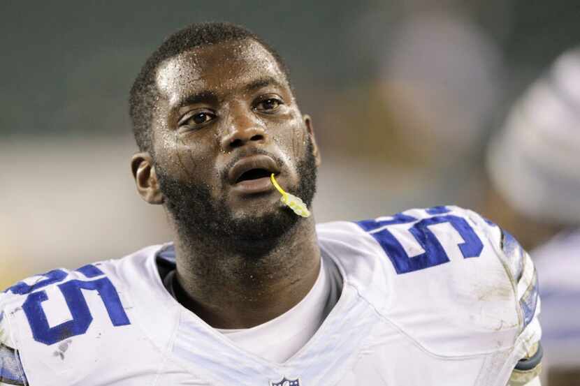 Dallas Cowboys middle linebacker Rolando McClain (55) on the sideline after stopping the...