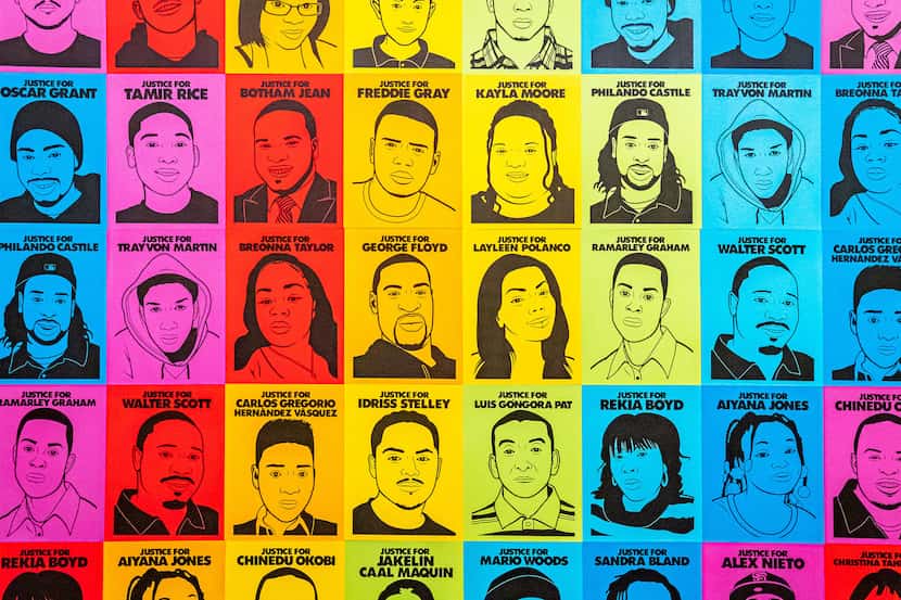 "Justice for Our Lives," by Oree Originol, featuring portraits of people killed during...
