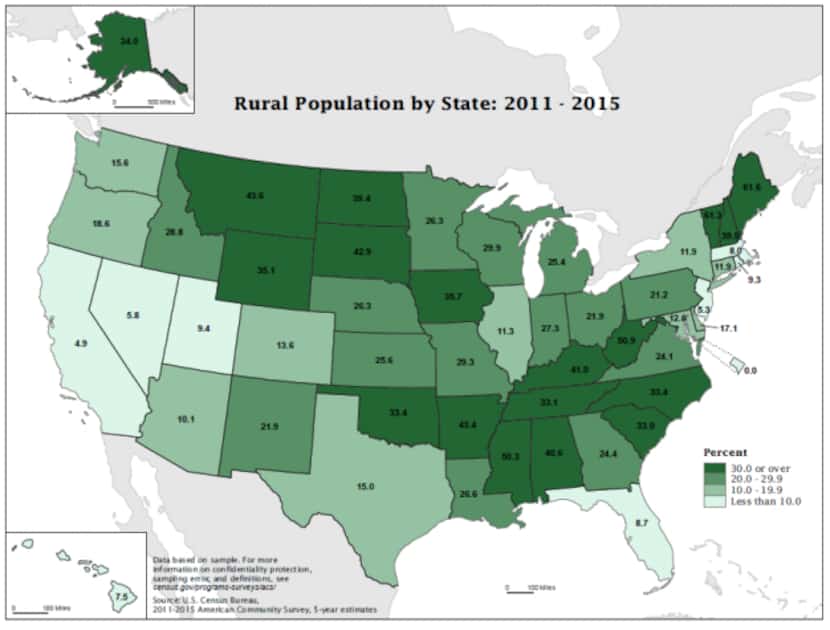 This map appears in the census report, "Life Off the Highway: A Snapshot of Rural America."