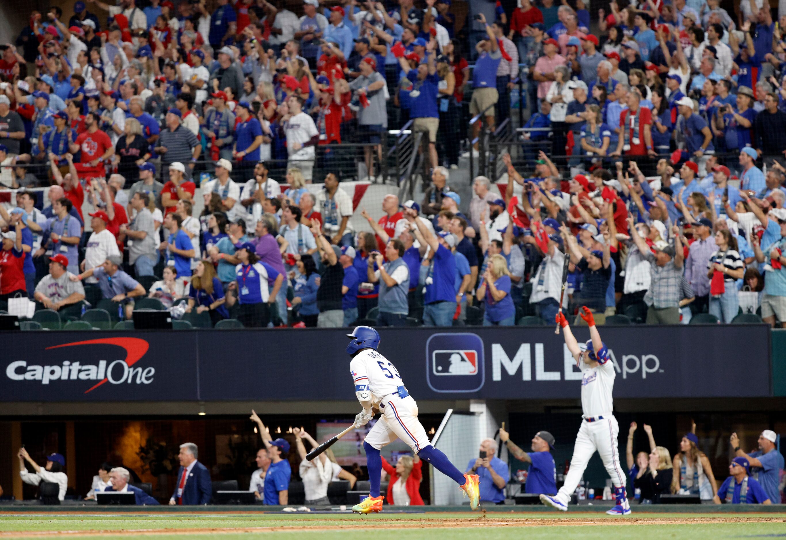 Texas Rangers Adolis Garcia (53) cranked a game-winning home run to defeat the Arizona...