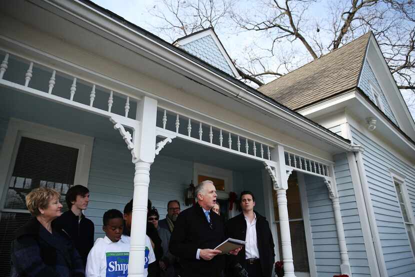 Longtime television reporter Brett Shipp announced on the stoop of the Pace House in Garland...