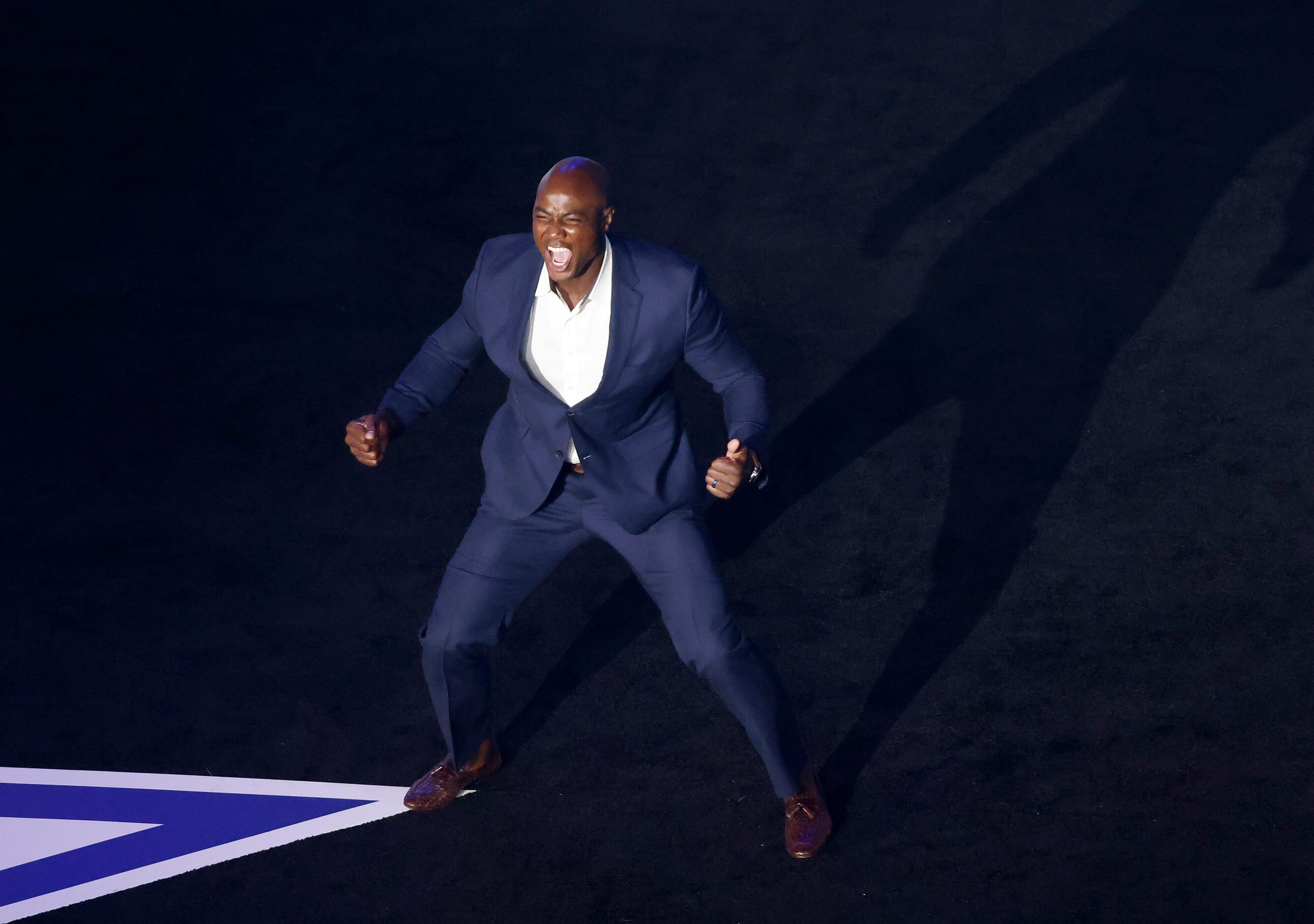 Former Dallas Cowboys defensive end DeMarcus Ware is all fired up after being introduced at...