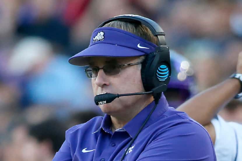 TCU head coach Gary Patterson watches from the sideline during the third quarter against...