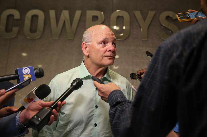 Dallas Cowboys Defensive Coordinator Rod Marinelli speaks to reporters on the second night...