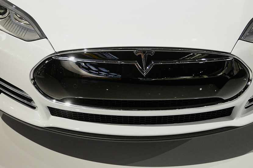 The Tesla Motors Inc. Model S sedan is displayed during the 2014 North American...