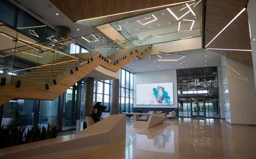 The lobby of the Granite Park 6 tower in Plano. The building is a project of developer...