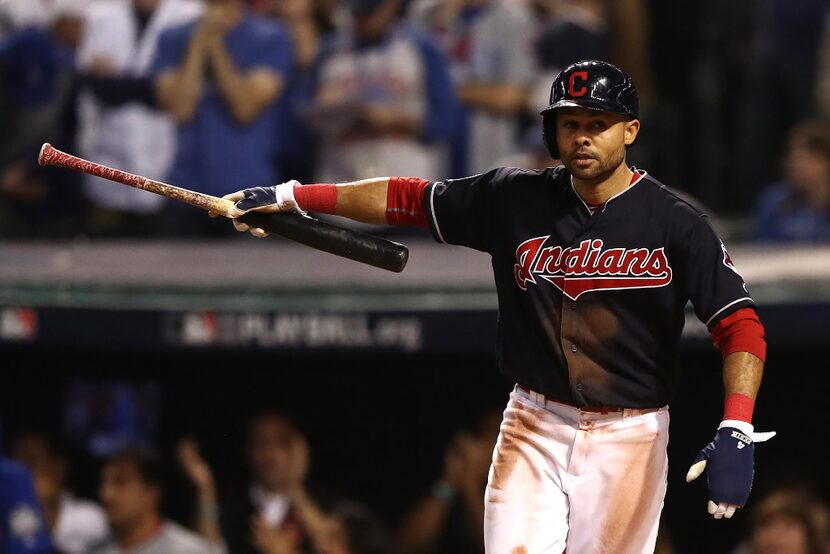 CLEVELAND, OH - NOVEMBER 02:  Coco Crisp #4 of the Cleveland Indians celebrates after...