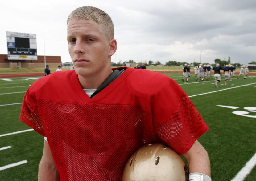 Quarterback Cole Beasley just before practice at the Little Elm High School football...