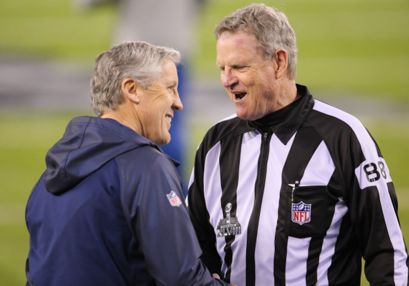 Scott Steenson spoke with Seattle Seahawks coach Pete Carroll before kickoff at Super Bowl...