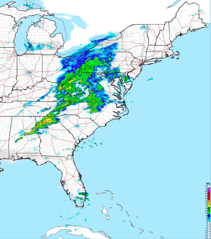 This National Weather Service RIDGE Radar image provided by NOAA shows a storm system moving...