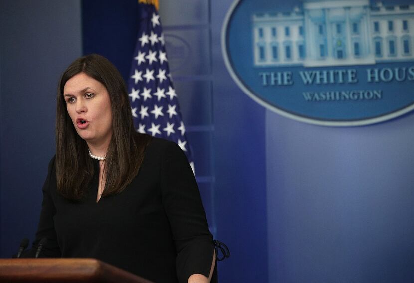 Sarah Huckabee Sanders, White House deputy press secretary, speaks during a daily briefing...