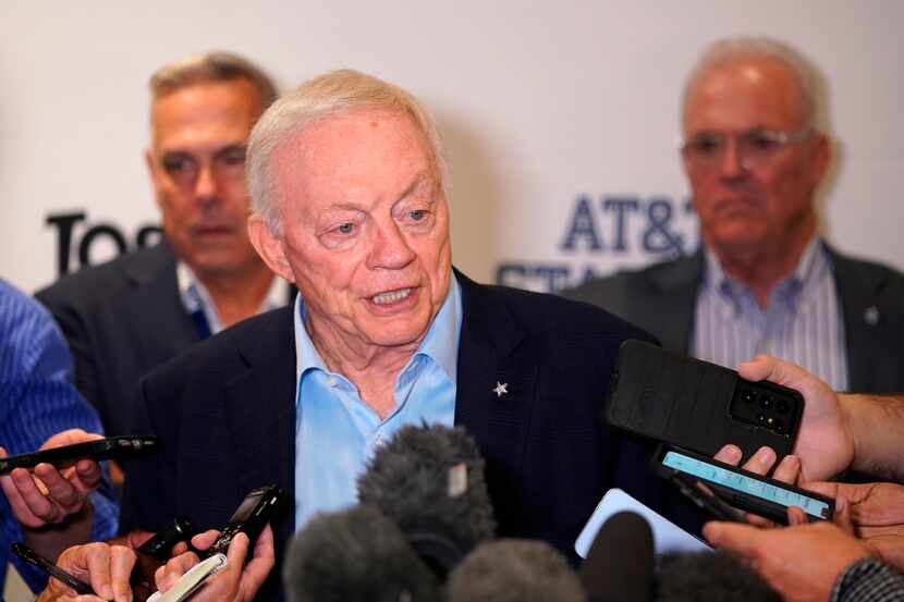 Dallas Cowboys team owner Jerry Jones responds to questions about the team's acquistion of...