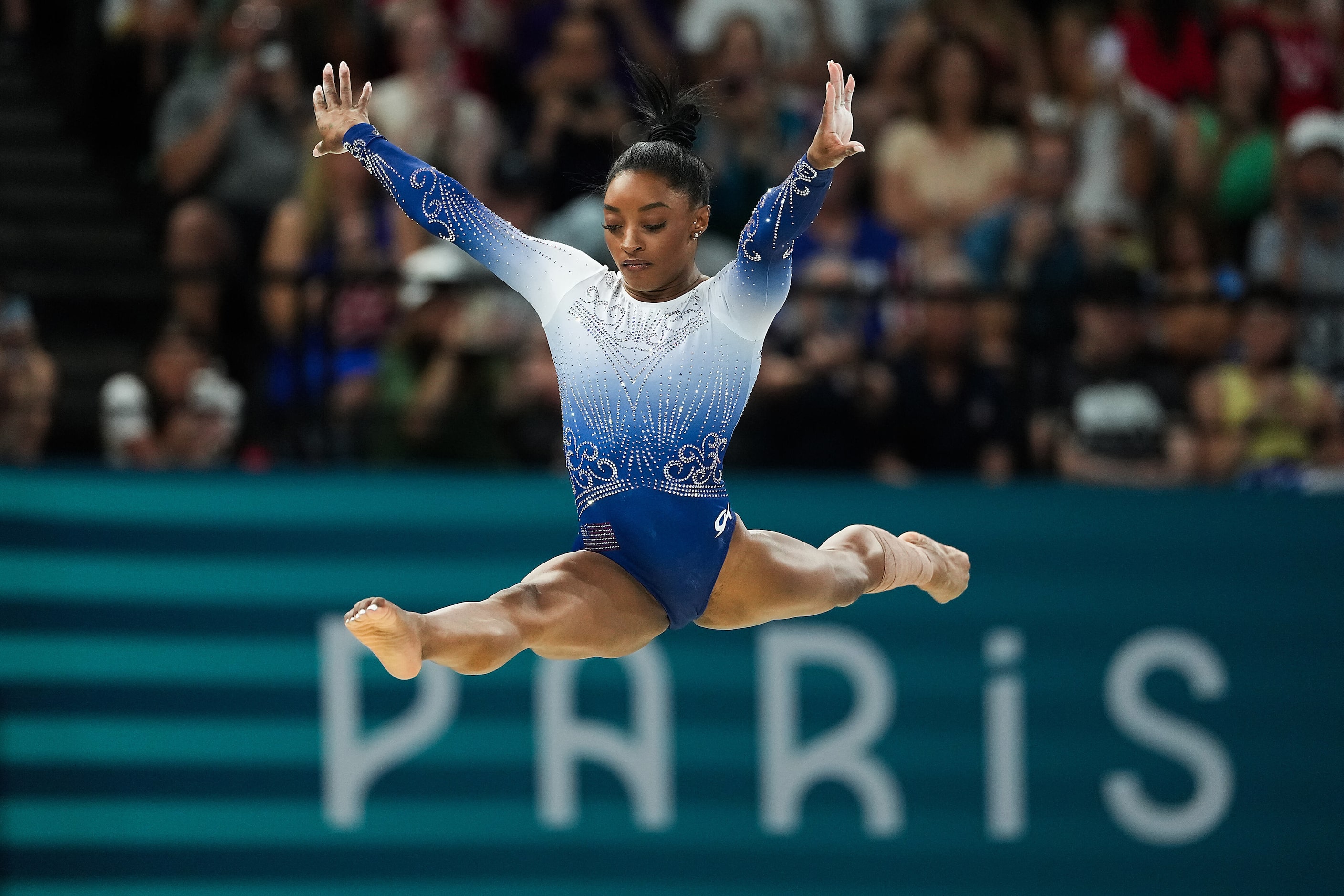 Simone Biles of the United States competes on the balance beam during the women’s balance...