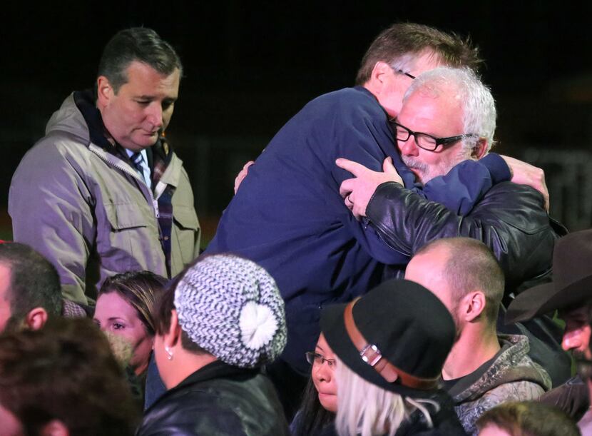 Texas Lt. Gov. Dan Patrick embraces hero Stephen Willeford, who shot and chased the gunman...
